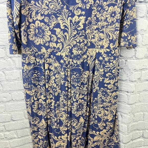 Peruvian Connection Blue Baroque Floral Dress XL Midi Pockets Viscose Jersey - Picture 5 of 8
